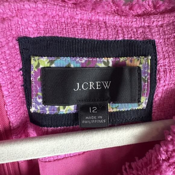 J. Crew Pink Tweed Sheath Dress, Size 12, NWOT, Fringe Collar & Hem - Picture 3 of 16